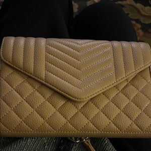 Madison West Beige Quilted Crossbody Bag
